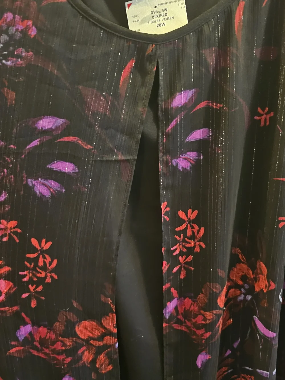 Elegant Black Maxi Dress with Red & Purple Floral Overlay - Picture 4 of 8